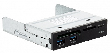 Картридер <All-in-1> USB 3.0 (internal) 3.5" Sema, Black (SFD-321F/S6U3DB) + 2 USB порта