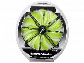 Вентилятор Aerocool Silent Master 20см "Green LED" (зеленая подсветка), 3+4 pin, 76 CFM, 800+-200 RPM, 18 dBA