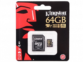 Карта памяти MicroSDHC 64GB Kingston U3 UHS-I G+ SD Adapter (SDCG/64GB)
