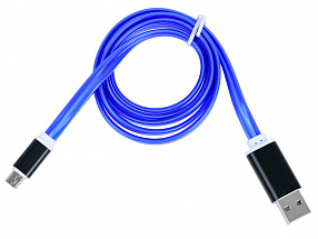 Кабель Gmini GM-MEL200FLATBL, USB-microUSB светящийся, 1м, синий