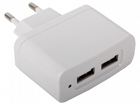 Зарядное устройство/адаптер питания USB от эл.сети Orient PU-2202, два выхода по 5В/500мА, белый 