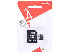 Карта памяти Micro SDHC 4GB Smartbuy Сlass 4 (с адаптером SD)