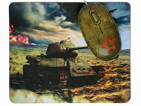 Мышь сувенирная+ коврик CBR Tank Battle,  1200 dpi, рисунок, USB 