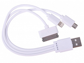 Кабель USB OLTO ACCZ-9024 White, USB 2.0 AM - Apple 30-pin/Lightning/microUSB, 20 см