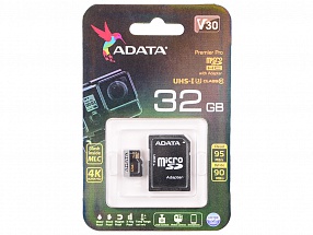 Карта памяти ADATA Premier Pro microSDXC 32GB UHS-I U3 Class 10(V30G) 95 / 90 (MB/s) с адаптером