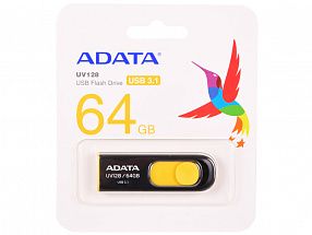 Внешний накопитель 64GB USB Drive ADATA USB 3.1 UV128 черно-желтая выдвижная AUV128-64G-RBY