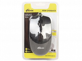 Мышь проводная Ritmix ROM-210 Black , 800 DPI, Кнопки: 2+1 колесо, Длина кабеля: 150 см, Черная, USB