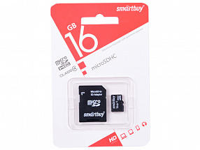 Карта памяти Micro SDHC 16GB Smartbuy Сlass 4 (с адаптером SD)