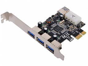 Контроллер Orient VA-3U31PE (PCI-E, 3 ext/1 int, USB 3.0, доп разъём питания, VIA VL800) Ret