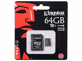 Карта памяти MicroSDXC 64GB Kingston Class10 c адаптером (SDCA10/64GB)