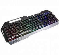 Клавиатура игровая QCYBER HROM мембранного типа. RGB подсветка, метал. корпус, подсветка двух шрифтов, держатель для телефона, тканевый кабель,USB 