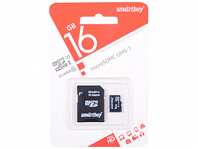 Карта памяти Micro SDHC 16GB Smartbuy Сlass 10 UHS-I (с адаптером SD)