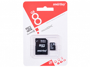 Карта памяти Micro SDHC 8GB Smartbuy Сlass 10 (с адаптером SD)