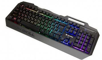 Клавиатура игровая QCYBER IRON SKILL, RGB подсветка, металлический корпус, подсветка двух шрифтов, держатель для телефона, тканевый кабель.