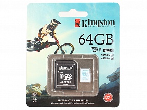 Карта памяти MicroSDXC 64GB Kingston Class10 UHS-I U3 (SDCAC/64GB)