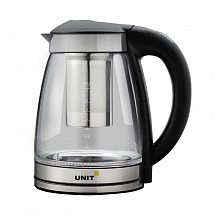 Чайник электрический UNIT UEK-272, Цвет: Чёрный; стекло, 1.7л., 2200Вт., установка температуры, заварочный контейнер