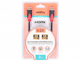 Кабель HDMI-HDMI Nobby Practic, v2.0, 3 м., 14,4 Гбит/с., 60Гц, высокоскоростной, позолоченный, NBP-HC-30-01