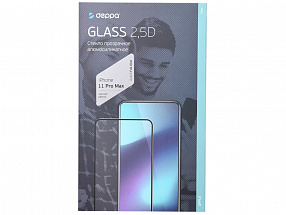 Защитное стекло 2.5D Deppa Full Glue для iPhone 11 Pro Max (2019), 0.3 мм, черная рамка