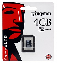 Карта памяти MicroSDHC 4GB Kingston Class4 Без адаптера (SDC4/4GBSP)