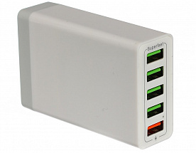 Зарядное устройство VCOM на 5 портов AC (EU Plug 100-220V) - USB, IC, Quick Charge M046/CA-M046 