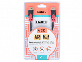 Кабель HDMI-HDMI Nobby Practic, v2.0, 2 м., 14,4 Гбит/с., 60Гц, высокоскоростной, позолоченный, NBP-HC-20-01