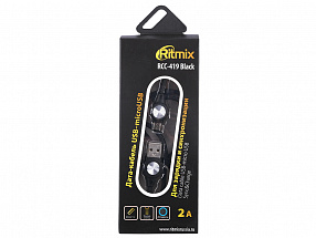 Дата-кабель USB-micro USB RITMIX RCC-419 Black, 1м, тканевая оплетка, 2A, LED подсветка