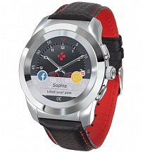 Гибридные смарт часы MyKronoz ZeTime Premium Regular цвет серебро, ремешок цвет черный карбон с красной прострочкой
