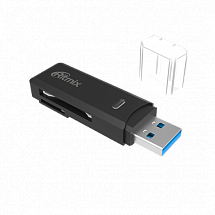 Картридер RITMIX CR-3021 black USB 3.0, поддерживает SD, microSD карт памяти, Plug-n-Play, питание от USB, 5В, скорость, до 5 Гбит/с