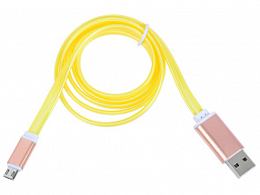 Кабель Gmini GM-MEL200FLATY, USB-microUSB светящийся, 1м, жёлтый