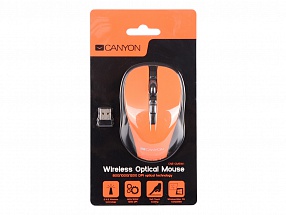 Мышь беспроводная CANYON CNE-CMSW1O (Wireless, Optical 800/1000/1200 dpi, 4 btn, USB, power saving button), оранжевый USB 