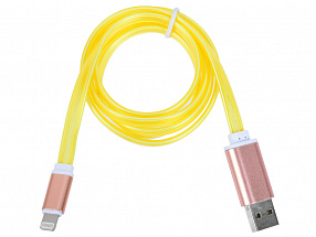 Кабель Gmini GM-MEL300FLATY, USB-Lightning светящийся, 1м, жёлтый