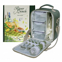 Набор для пикника CW River Lunch в подарочной упаковке (на 2 персоны, цвет зеленый, сумка-термос с набором посуды и термосом для напитков, вес 1250г)