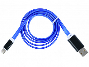 Кабель Gmini GM-MEL300FLATBL, USB-Lightning светящийся, 1м, синий