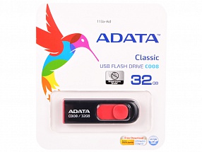Внешний накопитель 32GB USB Drive ADATA USB 2.0 C008 черно-красная выдвижная AC008-32G-RKD