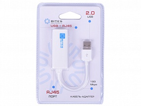 Кабель-адаптер 5bites UA2-45-02WH USB2.0 -> RJ45 10/100 Мбит/с, 10см, белый 