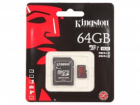 Карта памяти MicroSDXC 64GB Kingston Class10 UHS-I c адаптером SDCA3/64GB